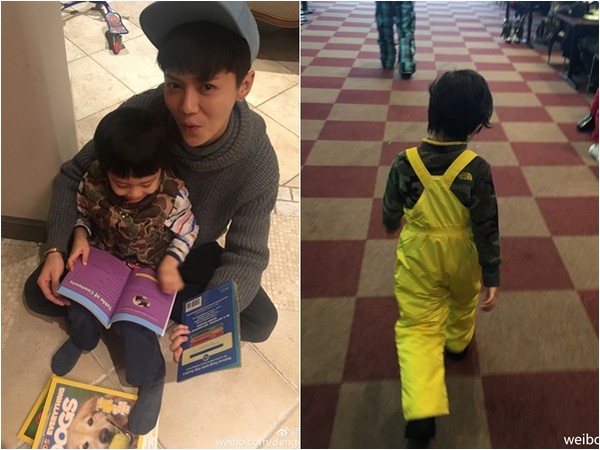 鹿晗抱著等等。