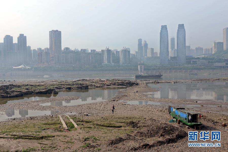 長江重慶段水域大片江灘裸露(5月4日攝)。