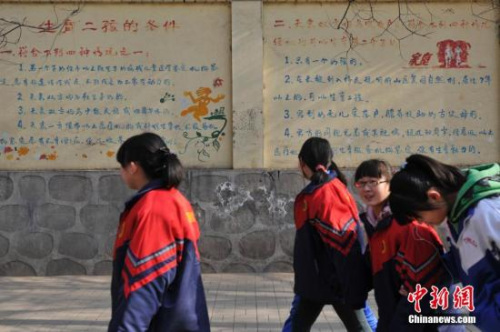 資料圖：“生育二孩條件”宣傳墻。中新社發(fā) 韋亮 攝