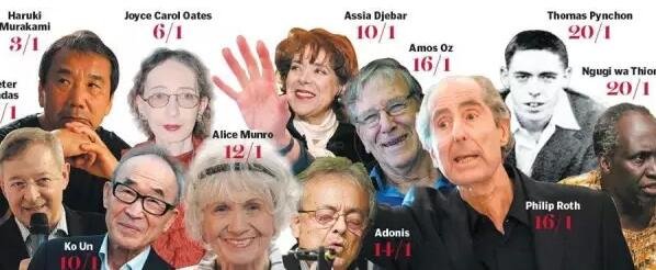 在 一篇名為“誰能贏得諾貝爾文學(xué)獎(jiǎng)”的文章中，作者寫到，全球最大博彩公司之一的Ladbrokes(立博)員工，他們工作并非讀書、分析作者或是揣摩評(píng)委的心思，而是將行業(yè)評(píng)價(jià)、作家國(guó)籍、歷屆獲獎(jiǎng)?wù)咝畔⒌冗M(jìn)行綜合評(píng)估，然后預(yù)測(cè)哪些人可能獲獎(jiǎng)。