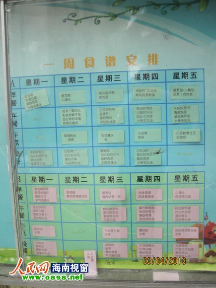 幼兒園公布的食譜，但家長(zhǎng)稱并未真正執(zhí)行